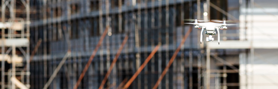 Drone in flight for construction photos.